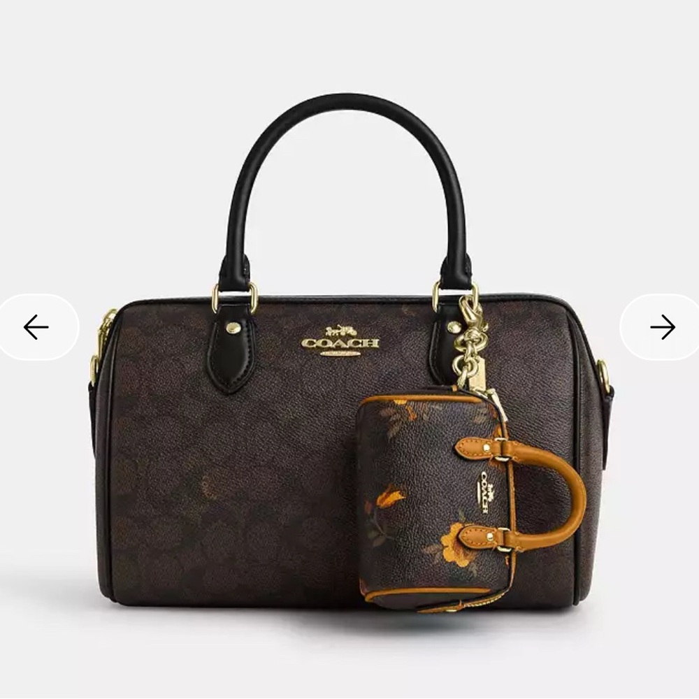 NWT🌻Coach Mini Rowan Bag Charm In Signature Canvas With Floral Print Coin Purse - Picture 6 of 6